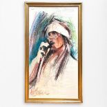 Max Blackman, portrait of probably Axl Rose singing into a microphone, signed, pastel on paper,