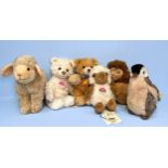 Six assorted Steiff teddy bears modelled as various animals, to include, ‘Lamby Lamb’ 073205, ‘