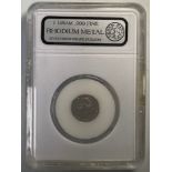 A 1 gram .999 fineness Rhodium metal coin, in plastic capsule and labelled case