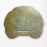 A russet-tinged celedon jade Lingzhi spirit-lock plaque, each side lightly line-carved with