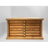 A seven-drawer oak and oak veneered coin collectors table chest George III Cartwheel Copper Penny (