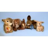 Five various Steiff rabbit / bunny teddy bears, including ‘Dormy’, ‘Putsi’, and ‘Snuffy’ 2931/16,