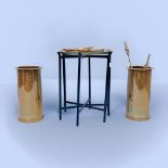 A pair of large brass trench art umbrella / cane stands, of plain design with flared rim, 39cm tall,
