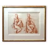 Wilfred Gabriel De Glehn RA (1890-1951), 'Two studies on a Nude, seated with drapery,' Sanguine (red