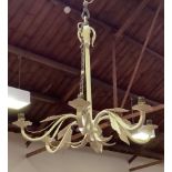 An iron white-painted six light chandelier of foliate design, together with, a similar white-painted