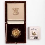 A 1997 Britannia Fine Gold Proof £25 Coin, 1/4 ounce, 8.513 grammes, 22.00mm, proof struck to