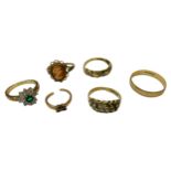 Six various 9ct gold dress rings, including a cameo ring and a wedding ring, etc. total weight 11.