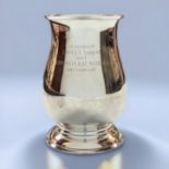 A silver tankard of baluster form by S J Rose & Son, with scrolled handle and inscription, ‘