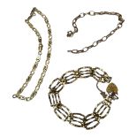 Three 9ct gold bracelets, including a 4 x bar gate bracelet, a rose gold belcher bracelet and a