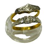 Two various 18ct gold rings, one set with three diamonds, estimated diamond weight 0.20cts, the