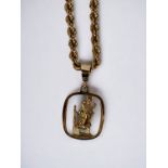 A 9ct gold rope-twist chain with squared, open St Christopher pendant, together with a pair of 9ct