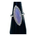 An 18ct white gold lavender jade and diamond dress ring, set with a lozenge shaped lavender jade