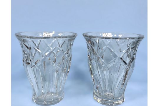 A pair of heavy glass vases by Baccarat, with etched mark to bases, 21cm high (Chip to rim of one) - Image 3 of 6