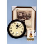 A Badger Brewery, Dorset, quartz wall clock, white enamel dial with black Roman numerals denoting