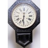 An American Ansonia Clock Co. drop-dial wall clock striking on a gong, the eleven-inch white