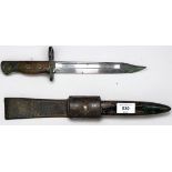 A British No 5 MKI Jungle Carbine Bayonet with 8 inch, single edged steel blade, with clipped