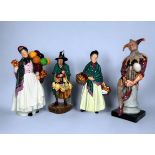 Four Royal Doulton figures, including, ‘The Jester’ H.N. 2016, ‘Biddy Pennyfarthing’ H.N. 1843, ‘The
