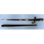 French Gras Bayonet with single edged blade 522mm in length. Maker marked and dated to spine of