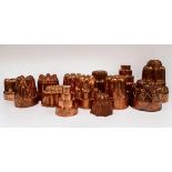 A collection of 13x Copper Jelly moulds including 6x with Benham & Froud 'cross & ord' mark, 2x