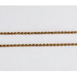 A long 9ct gold rope twist chain, gross weight approximately 14.1g