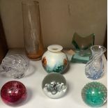 A small collection of glass, comprising, three various Caithness paperweights, ‘Fireball’, ‘