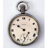 A Waltham open-face silver cased pocket watch, Birmingham, 1924, white enamel dial with Roman