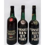 Three bottles of vintage port, comprising a bottle of Taylor’s Late Bottled Vintage Reserve Port,