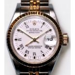 A ladies Rolex Datejust ‘Rolesor’ wristwatch, model 69173, C.1988, the white enamel dial with