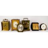 Six assorted mantel, travel and carriage clocks including examples by Swiza and Imhof etc.