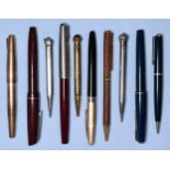 Five various fountain pens by Parker, Conway and Osmiroid, to include, Parker ‘17’ in blue, ‘45’