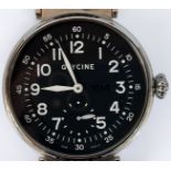 A gents Glycine F104 manual wind wristwatch, the black enamel dial with Arabic numerals denoting