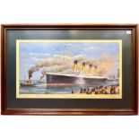 S.W. Fisher. 'Titanic, The Maiden Departure,' ltd edition colour print, 834/850, 38x70cm, signed