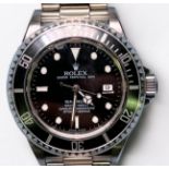 A gents stainless steel Rolex Sea-Dweller, model 16600, C.2004, the black enamel dial with dots