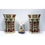 A pair of Royal Crown Derby Old Imari, pattern 1128 vases, of hexagonal, waisted form, 11.5cm