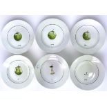 Six Wedgwood ‘Signet Platinum’ pattern plates, each later hand-painted with stages of eating an