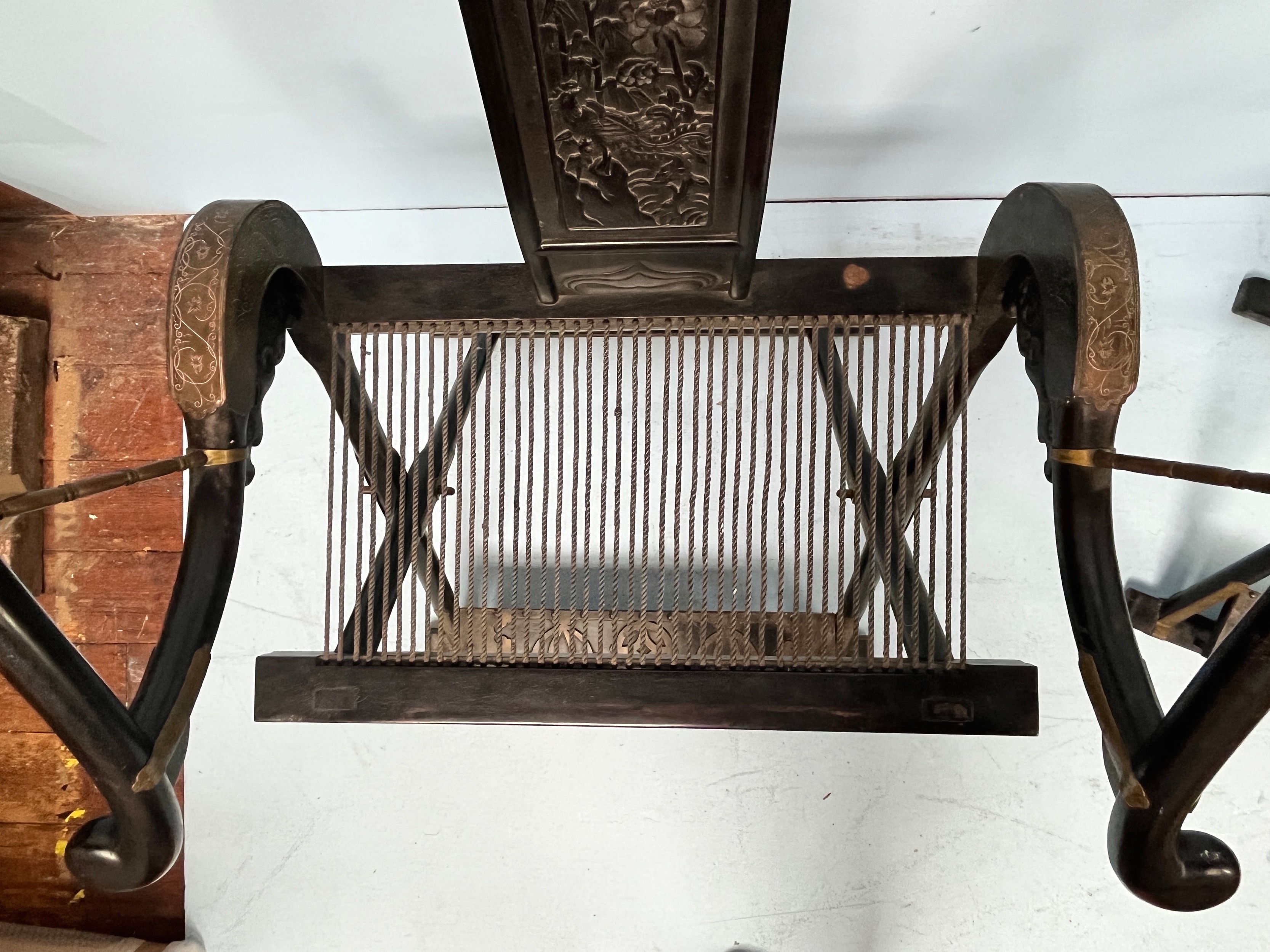 A Rare Pair of Qing Dynasty hardwood / possibly Zitan Folding Horseshoe-Back Jiaoyi/Armchairs, - Image 5 of 10
