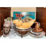 A quantity of assorted mixed collectables including a wooden smokers stand/trinket bowl, from S.S.