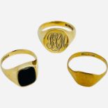 Three various 9ct gold signet rings, 16.3 grams.