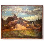 Attributed to Gustave Courbet (1819-1877), landscape with horse and figures haymaking, unsigned, oil