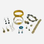 Various items of gold and costume jewellery, including a pair of 9ct gold blue enamel earrings, star