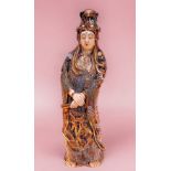 A large 20th century Japanese Satsuma pottery figure of Guanyin or Kannon, the female goddess