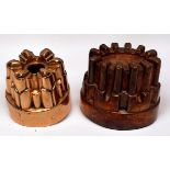 Two Benham & Froud copper Jelly moulds, with Cross & Orb mark and numbered 458 and 644