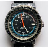 A vintage Yema Meangraf Sous Marine manual wind divers wristwatch, the black dial with Arabic