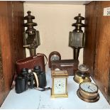 A collection of assorted collectables, comprising a brass cased carriage clock with key, dial marked