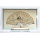 A 19th century mother of pearl and lace fan by Duvelleroy (Jean-Pierre Duvelleroy) decorated with