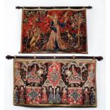 Two various 20th century applique quilted wall hangings in the Medieival Flemish style, one 'La Dame