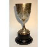 A silver trophy cup/goblet by Joseph Gloster Ltd, with scrolled and foliate engraved decoration,
