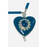A Victorian blue enamel and gold heart pendant necklace, the heart centrally set with an oval shaped