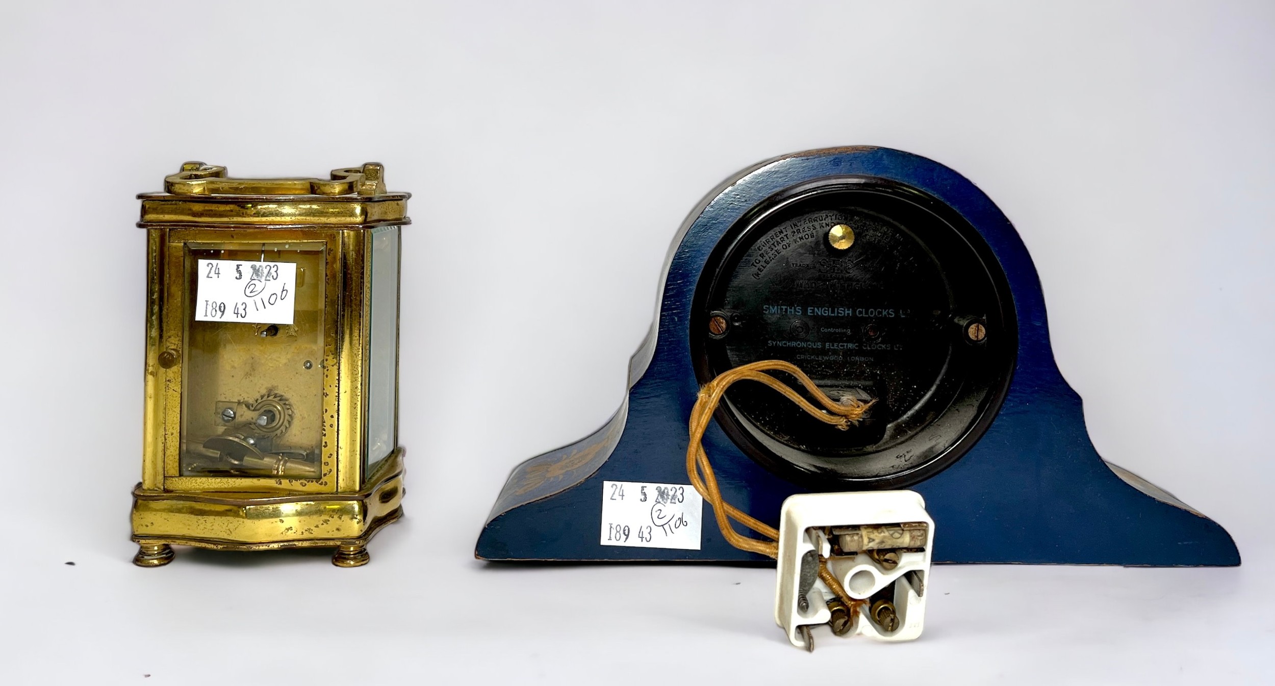 A 1930s Smith's Electric mantel clock in blue-ground chinoiserie dome case, the dial with Arabic - Image 2 of 2