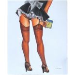 Laurie Abraham, Half-length ‘rear view’ portrait of a waitress wearing stockings and suspenders